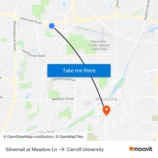 Silvernail at Meadow Ln to Carroll University map