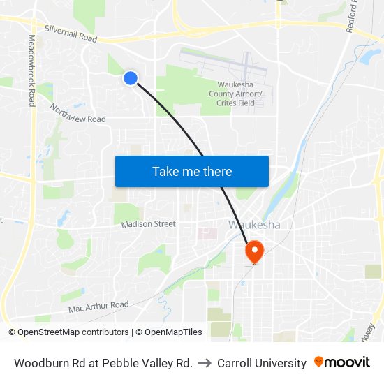 Woodburn Rd at Pebble Valley Rd. to Carroll University map