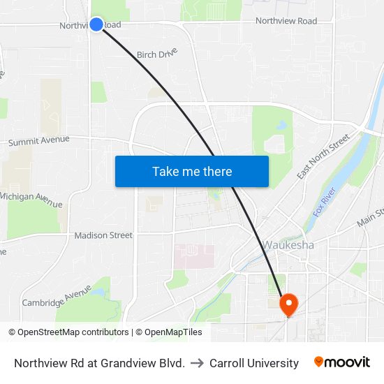 Northview Rd at Grandview Blvd. to Carroll University map
