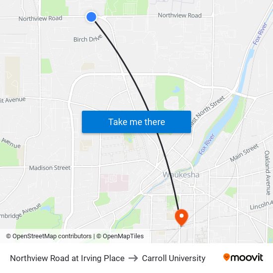 Northview Road at Irving Place to Carroll University map