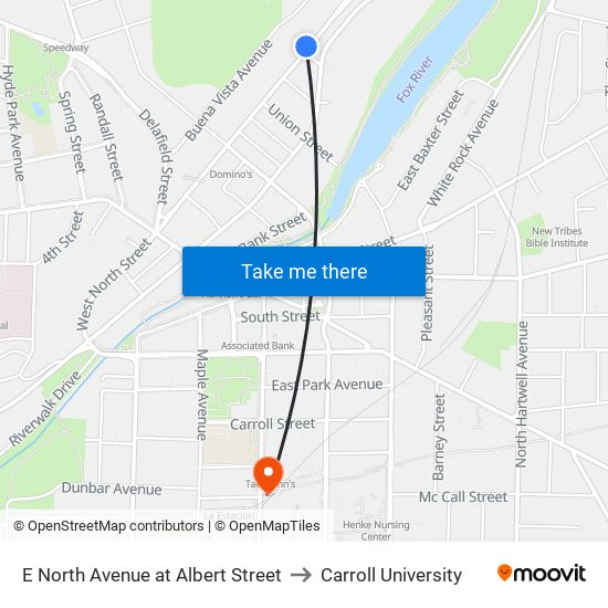 E North Avenue at Albert Street to Carroll University map