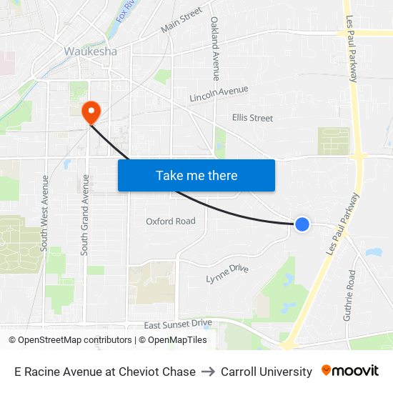 E Racine Avenue at Cheviot Chase to Carroll University map