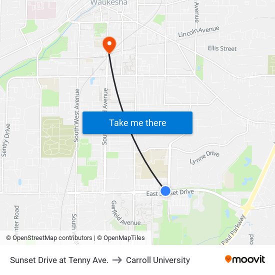 Sunset Drive at Tenny Ave. to Carroll University map