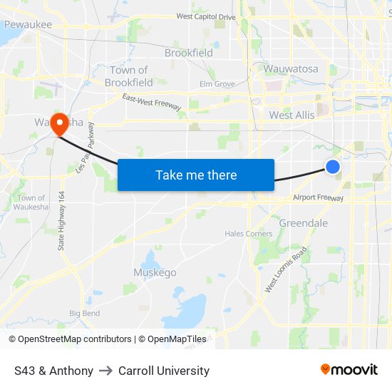 S43 & Anthony to Carroll University map