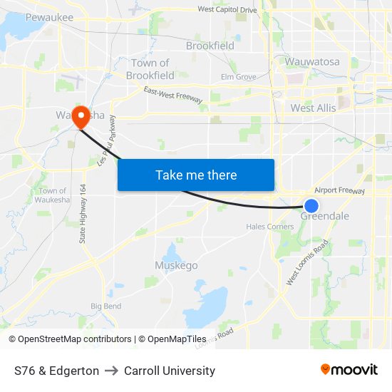 S76 & Edgerton to Carroll University map