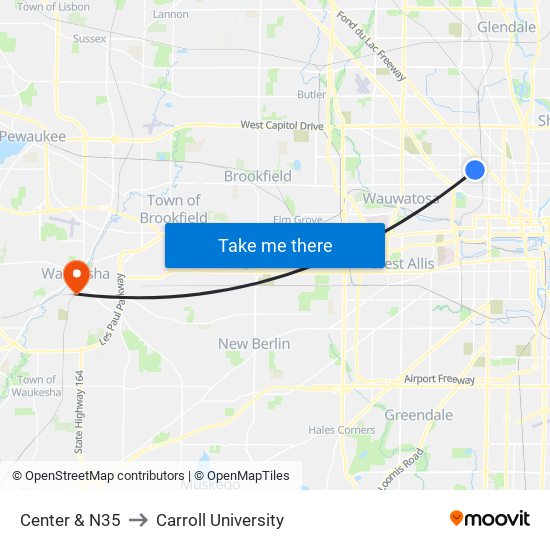 Center & N35 to Carroll University map