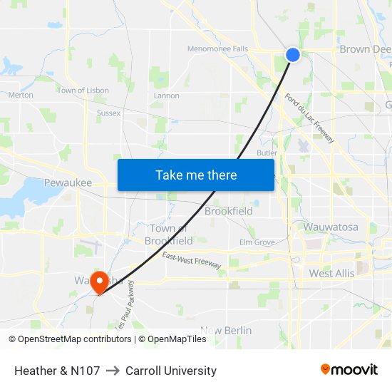 Heather & N107 to Carroll University map