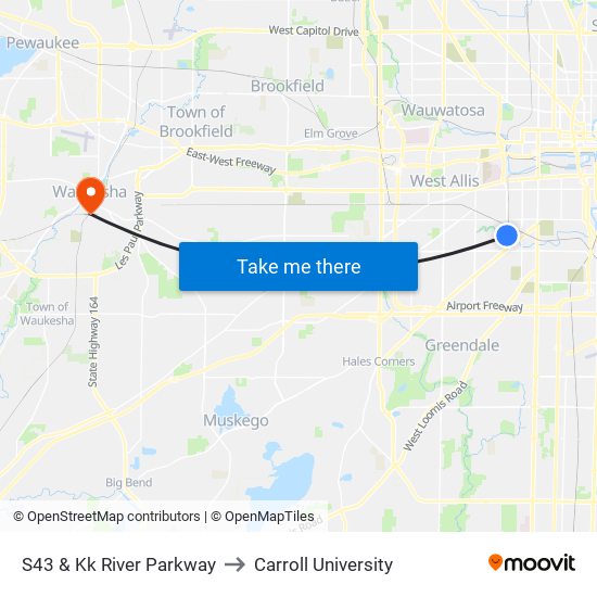 S43 & Kk River Parkway to Carroll University map