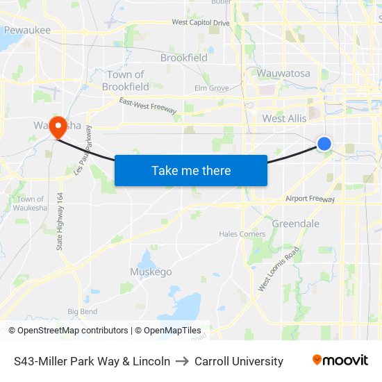 S43-Miller Park Way & Lincoln to Carroll University map