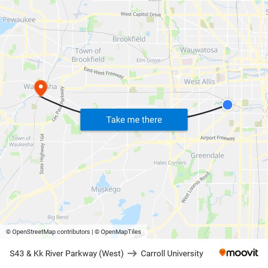 S43 & Kk River Parkway (West) to Carroll University map