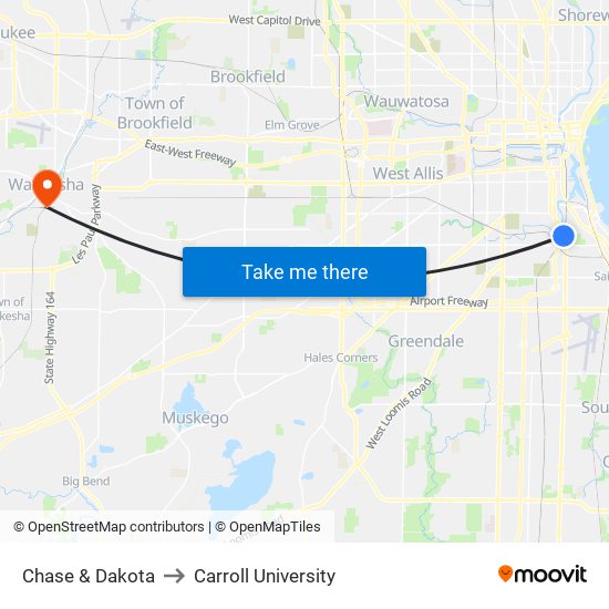 Chase & Dakota to Carroll University map