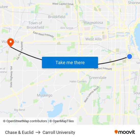 Chase & Euclid to Carroll University map