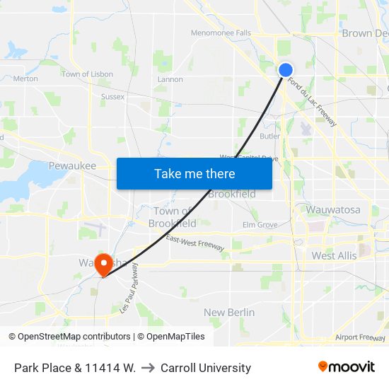 Park Place & 11414 W. to Carroll University map