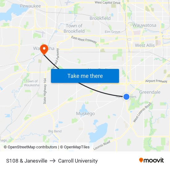 S108 & Janesville to Carroll University map