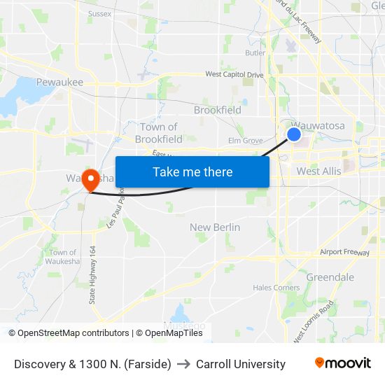 Discovery & 1300 N. (Farside) to Carroll University map