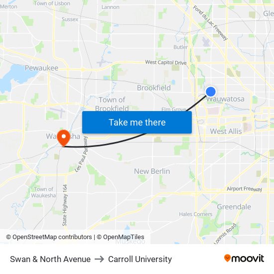 Swan & North Avenue to Carroll University map