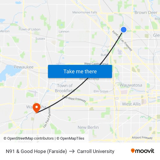 N91 & Good Hope (Farside) to Carroll University map