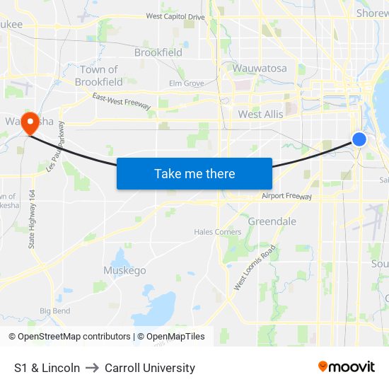 S1 & Lincoln to Carroll University map