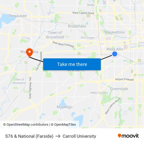 S76 & National (Farside) to Carroll University map