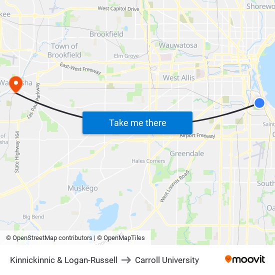Kinnickinnic & Logan-Russell to Carroll University map