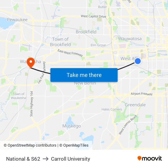 National & S62 to Carroll University map