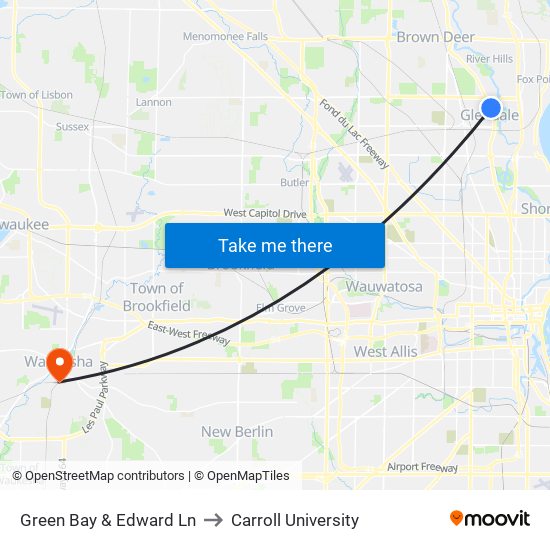 Green Bay & Edward Ln to Carroll University map