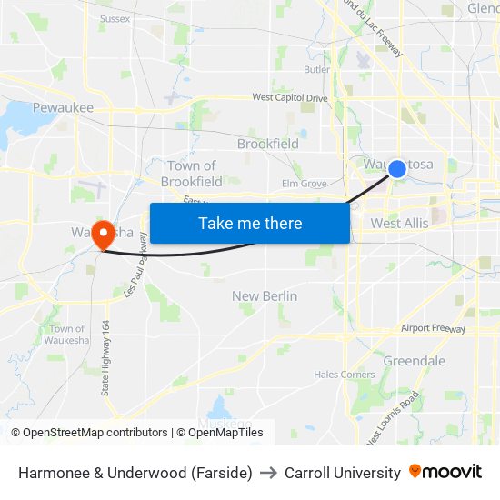 Harmonee & Underwood (Farside) to Carroll University map