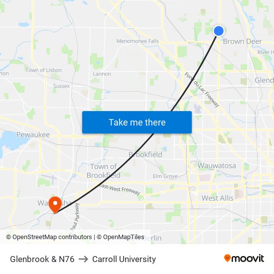 Glenbrook & N76 to Carroll University map