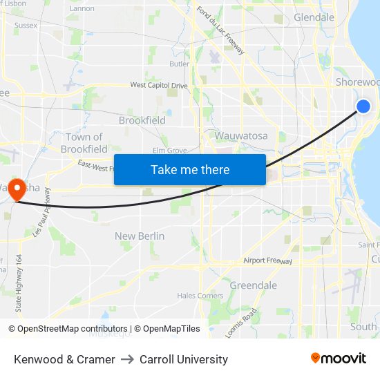 Kenwood & Cramer to Carroll University map