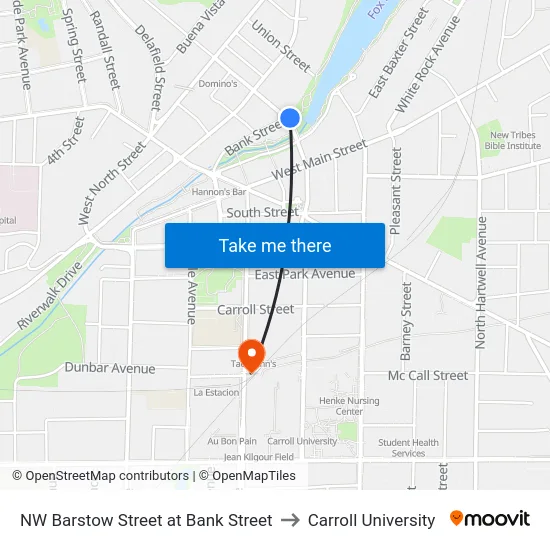 NW Barstow Street at Bank Street to Carroll University map