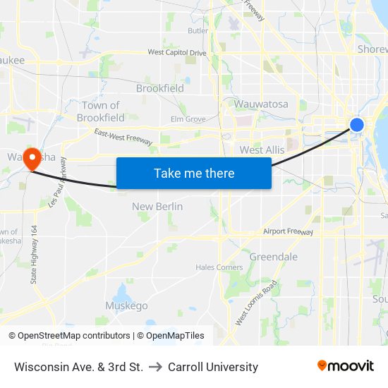 Wisconsin Ave. & 3rd St. to Carroll University map