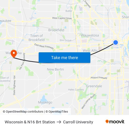 Wisconsin & N16 Brt Station to Carroll University map