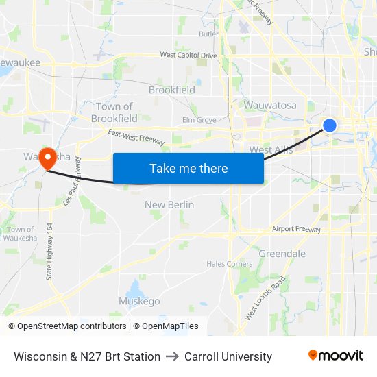 Wisconsin & N27 Brt Station to Carroll University map