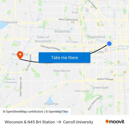 Wisconsin & N45 Brt Station to Carroll University map