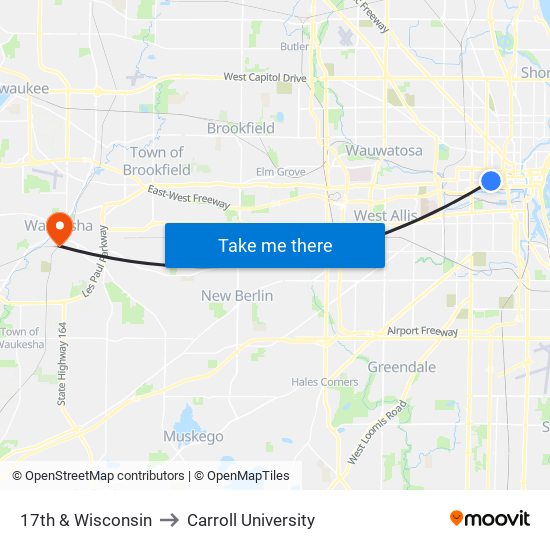 17th & Wisconsin to Carroll University map