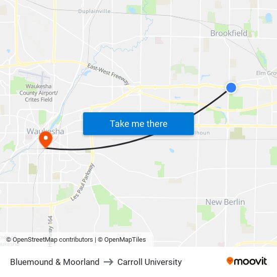 Bluemound & Moorland to Carroll University map