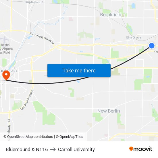 Bluemound & N116 to Carroll University map