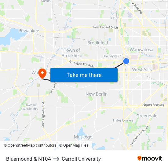 Bluemound & N104 to Carroll University map