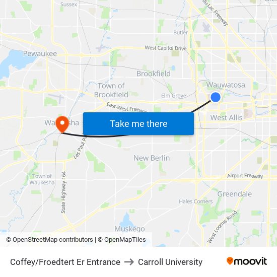 Coffey/Froedtert Er Entrance to Carroll University map