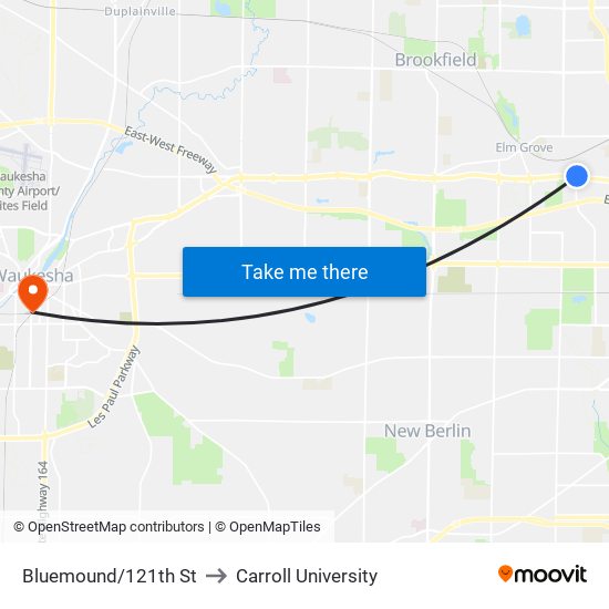 Bluemound/121th St to Carroll University map