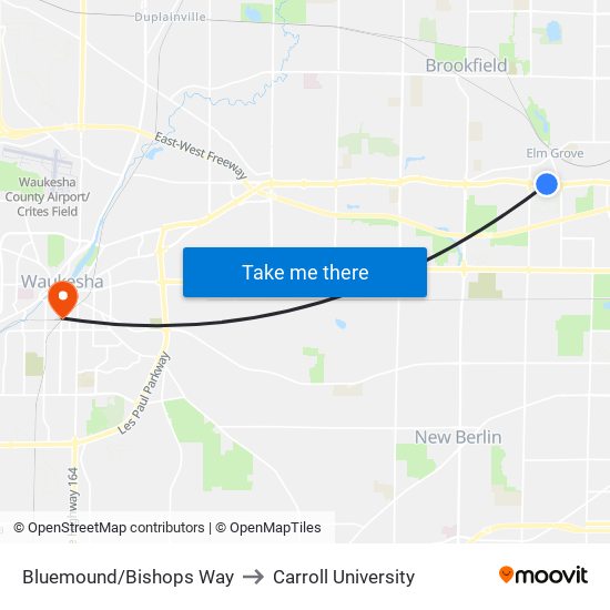 Bluemound/Bishops Way to Carroll University map