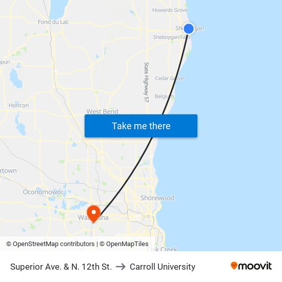 Superior Ave. & N. 12th St. to Carroll University map