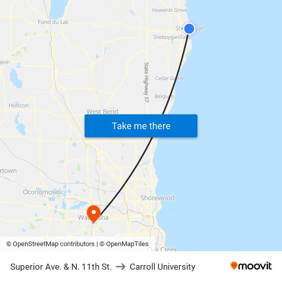 Superior Ave. & N. 11th St. to Carroll University map