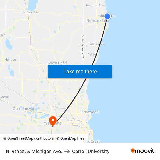 N. 9th St. & Michigan Ave. to Carroll University map