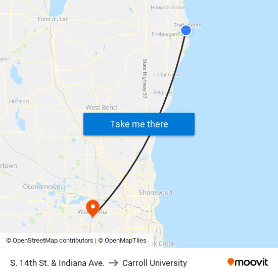 S. 14th St. & Indiana Ave. to Carroll University map