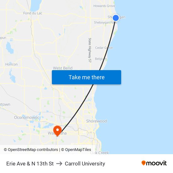 Erie Ave & N 13th St to Carroll University map