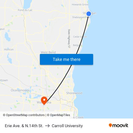 Erie Ave. & N.14th St. to Carroll University map