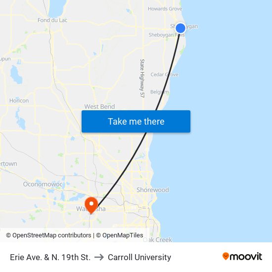 Erie Ave. & N. 19th St. to Carroll University map