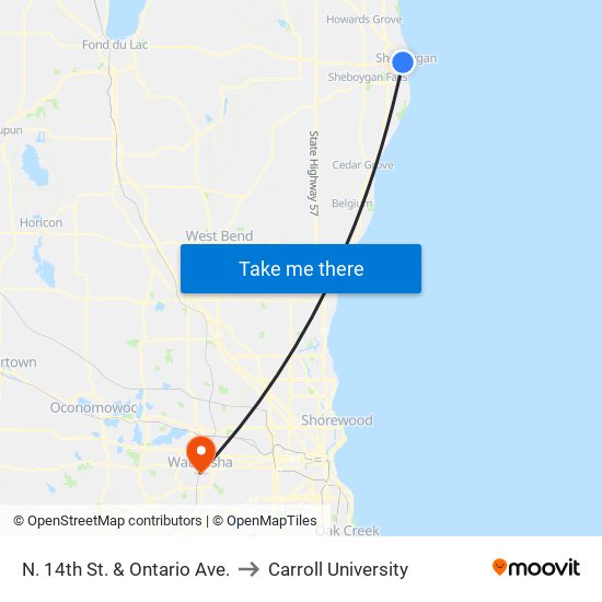 N. 14th St. & Ontario Ave. to Carroll University map