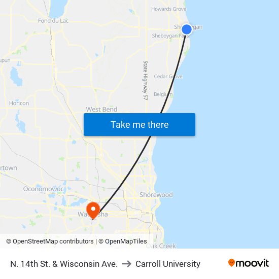 N. 14th St. & Wisconsin Ave. to Carroll University map